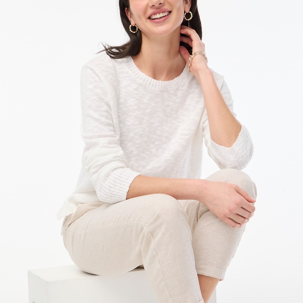 J. Crew Crewneck Sweater Long Sleeve Stretch Lightweight White